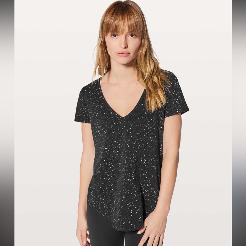 Lululemon Love Tee V Neck Splatter Black & White Size 10 EUC Pima Cotton Copy